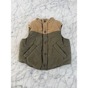Janie and Jack Sz 12/18 Mo Kids Vest Puffer Colorblock Corduroy Olive and Tan